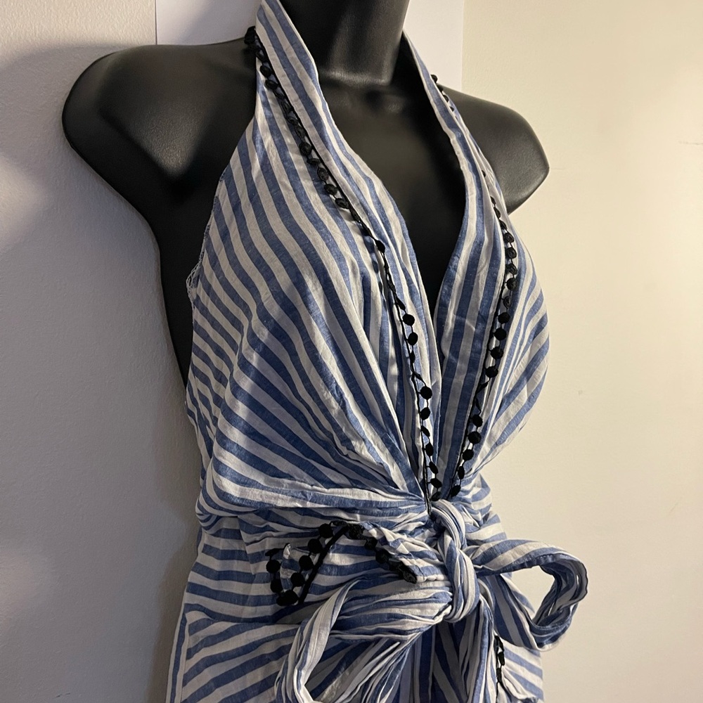 Zara Blue and White Striped Halter Top